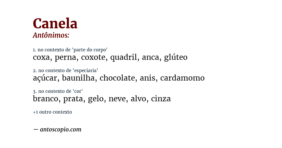 Antônimo de canela