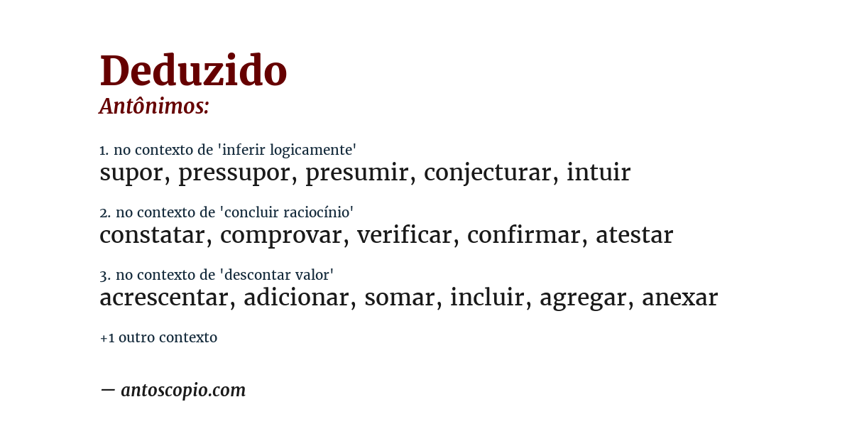 Antônimo de deduzido
