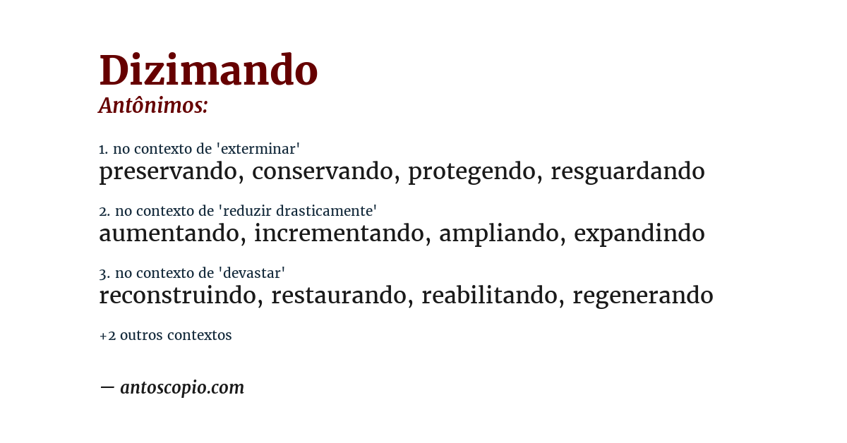 Antônimo de dizimando