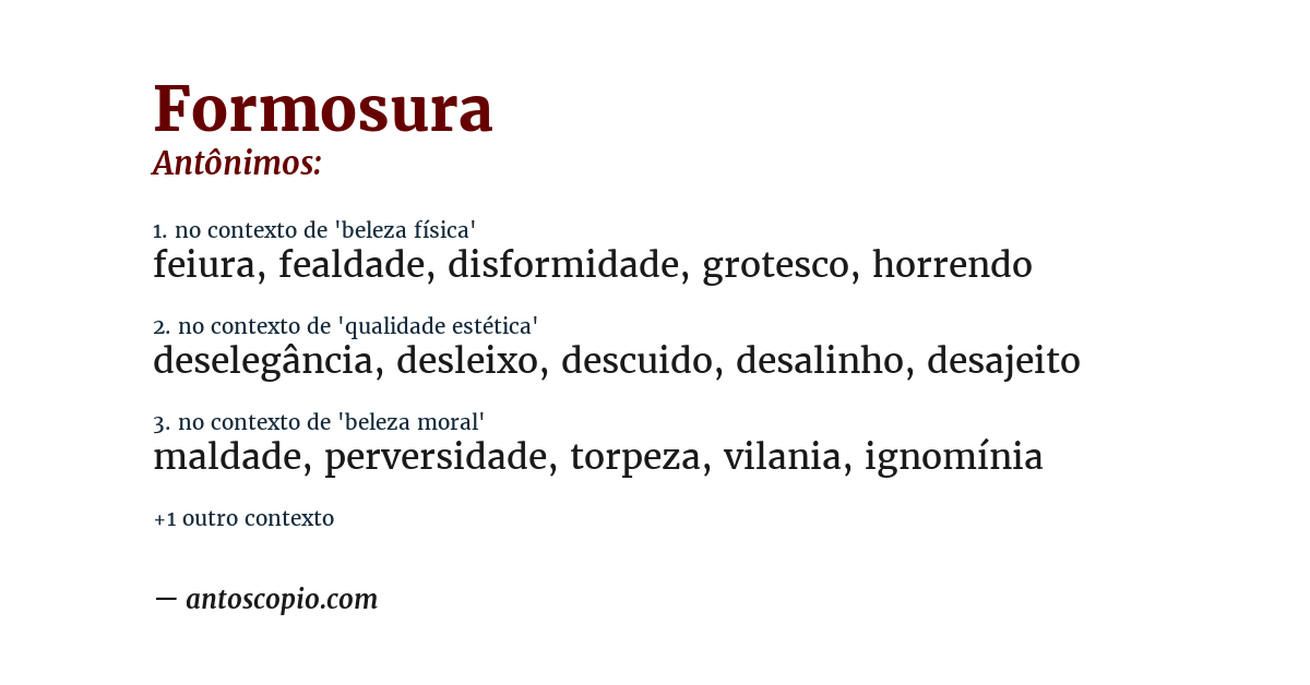 Antônimo de formosura