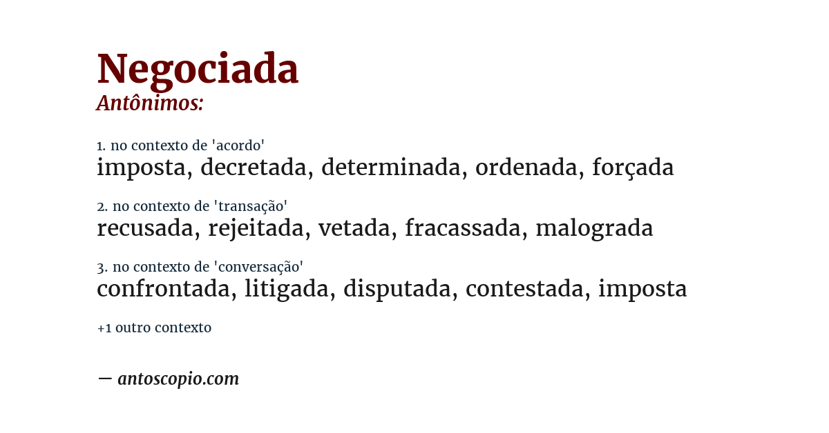 Antônimo de negociada