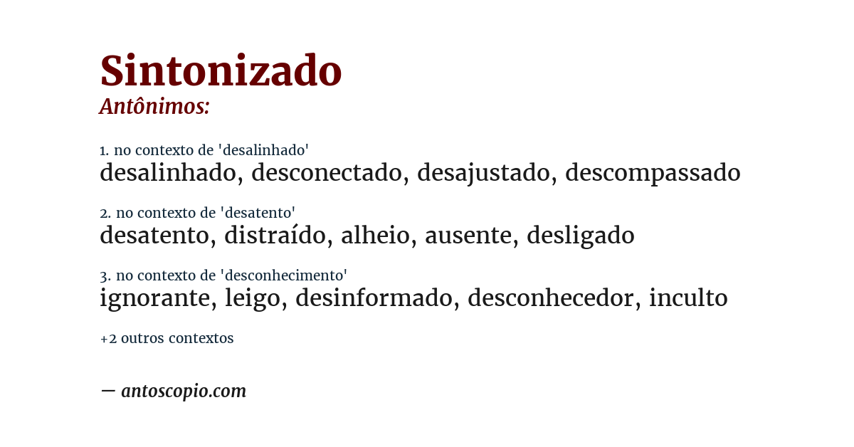 Antônimo de sintonizado