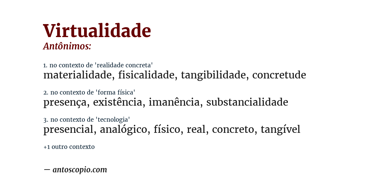 Antônimo de virtualidade