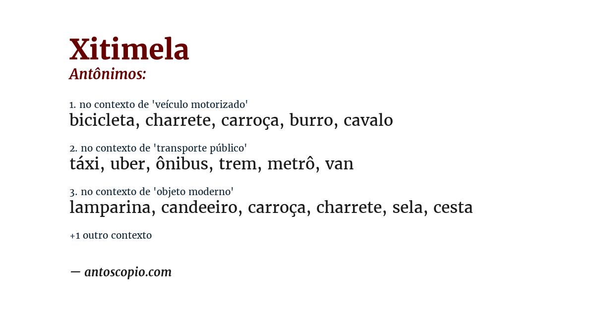 Antônimo de xitimela