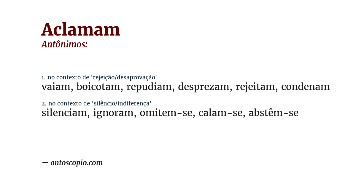 Antônimo de aclamam