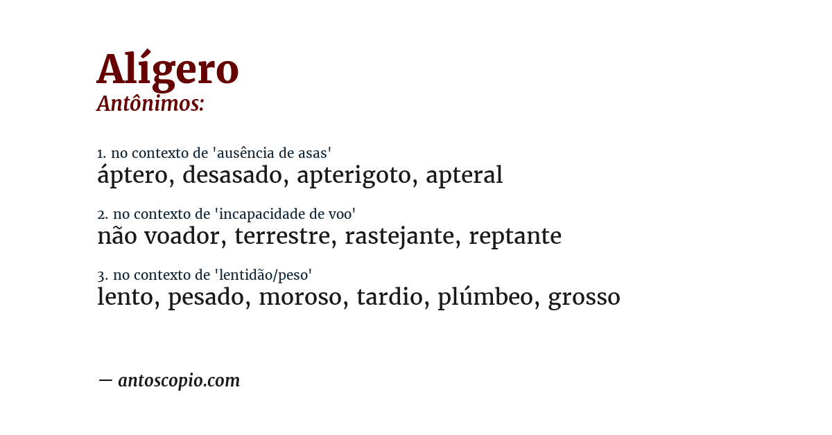 Antônimo de alígero