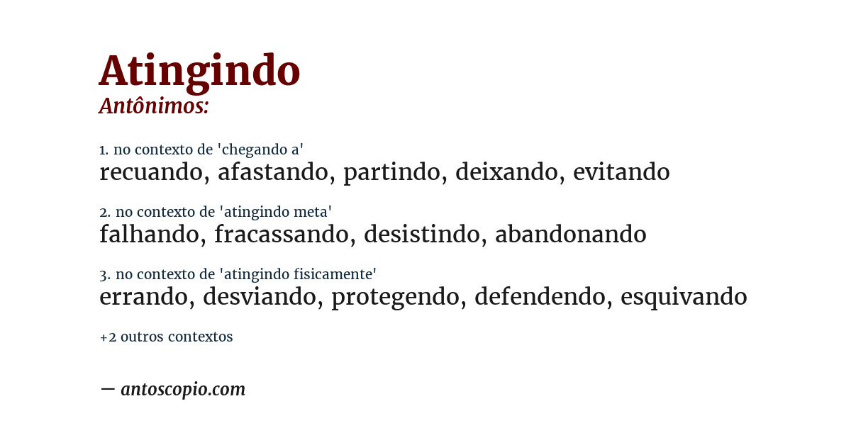 Antônimo de atingindo