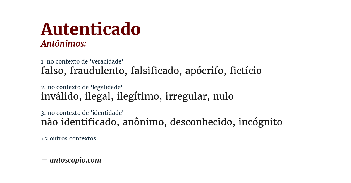 Antônimo de autenticado