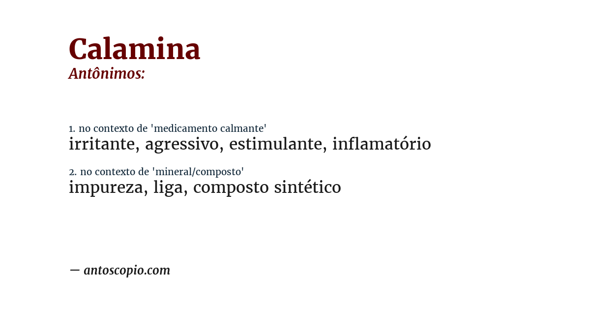 Antônimo de calamina