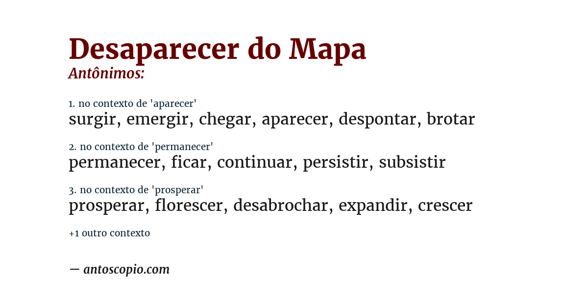 Antônimo de desaparecer do mapa