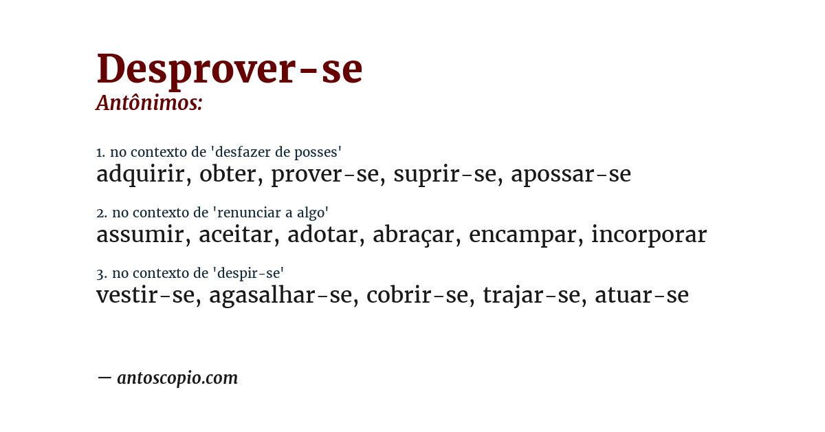 Antônimo de desprover-se