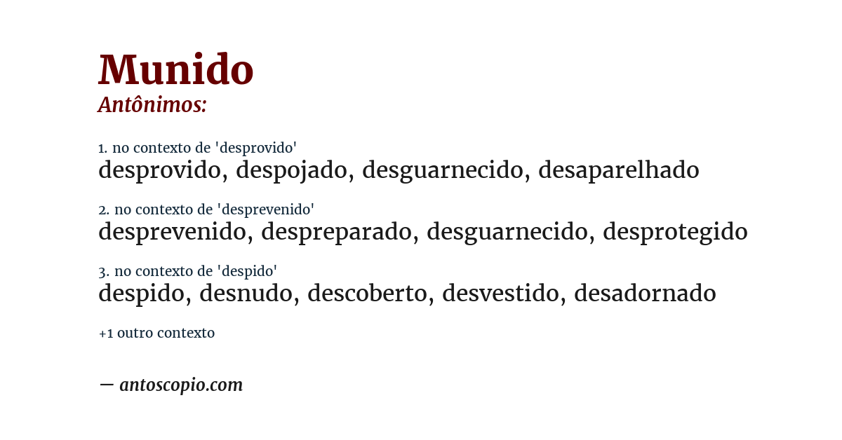 Antônimo de munido