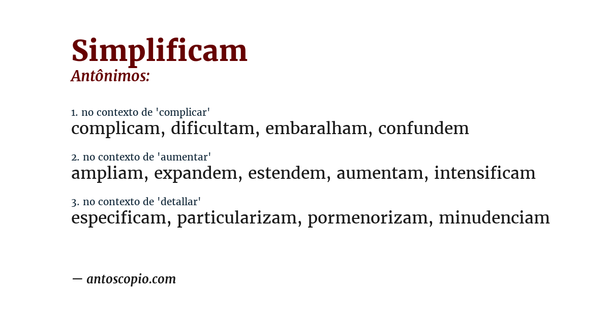 Antônimo de simplificam
