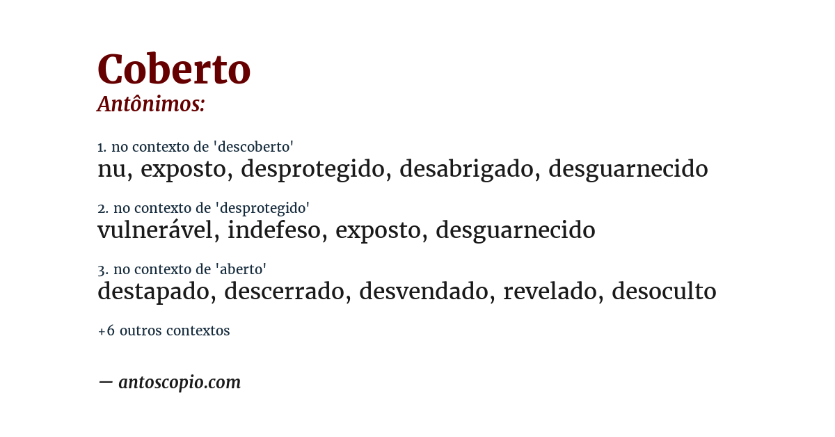 Antônimo de coberto