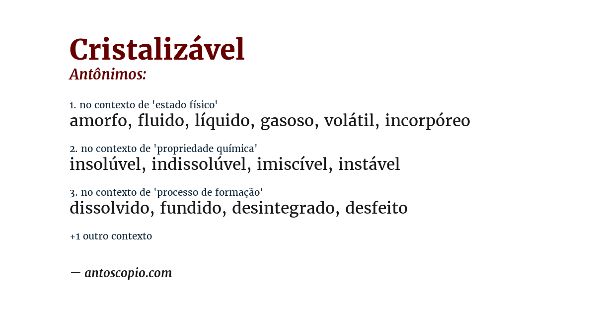 Antônimo de cristalizável