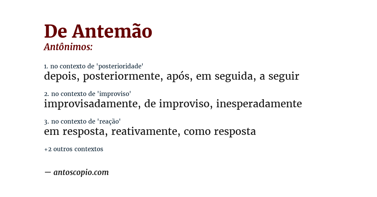 Antônimo de de antemão