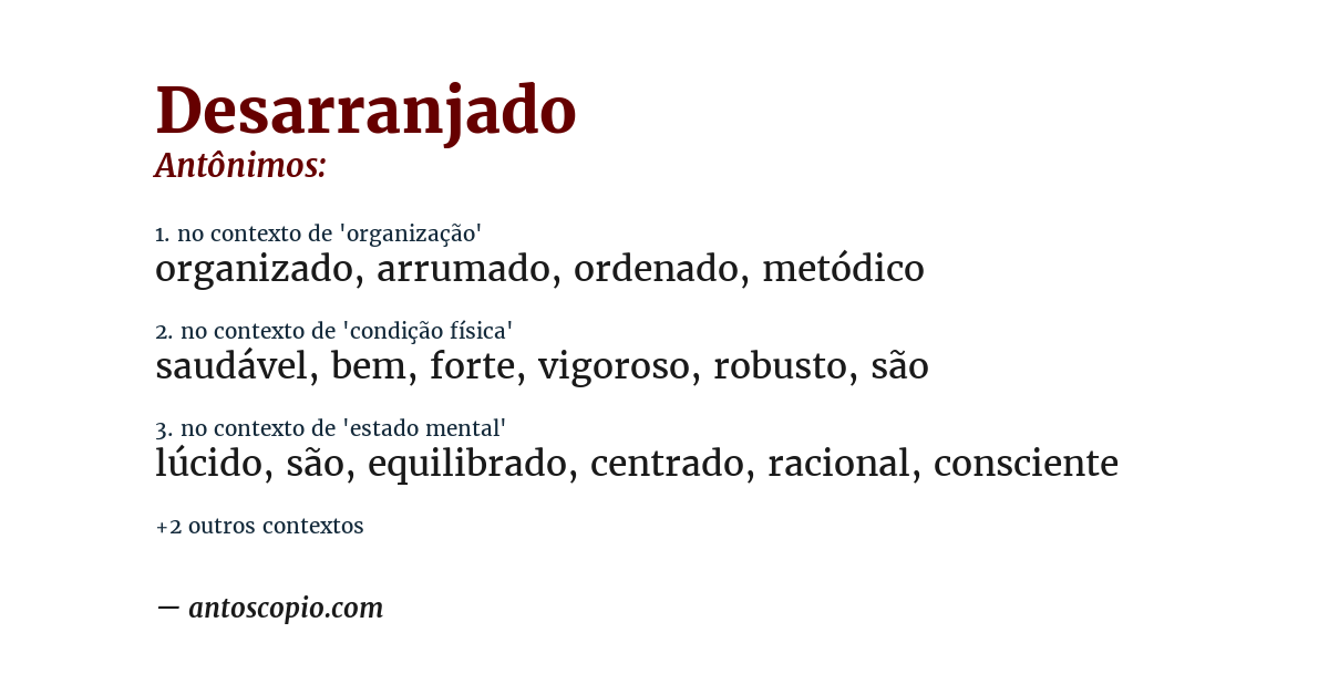 Antônimo de desarranjado