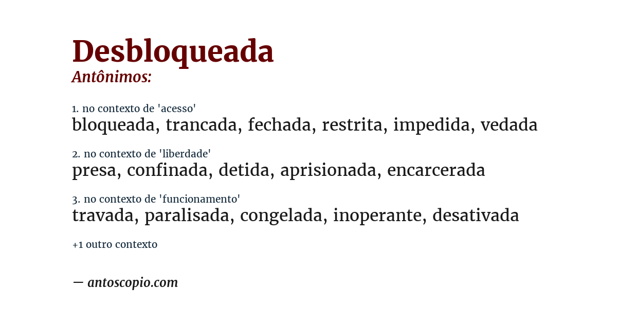 Antônimo de desbloqueada