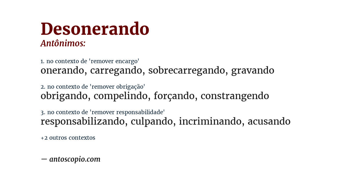 Antônimo de desonerando