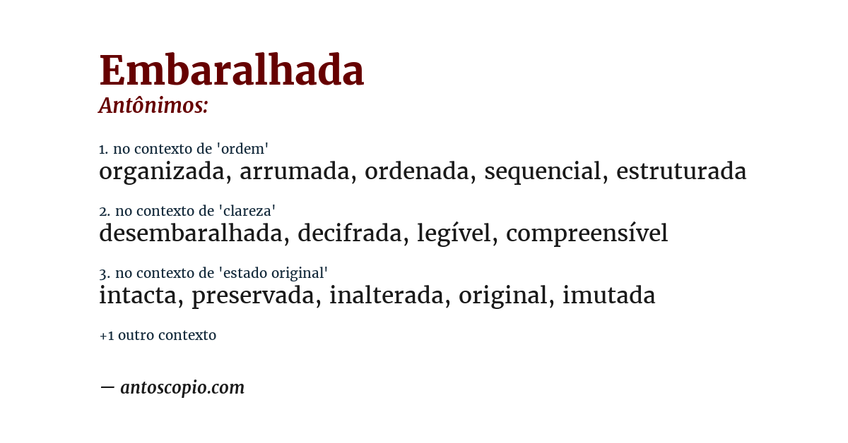 Antônimo de embaralhada