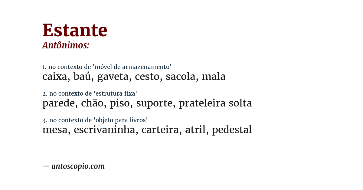 Antônimo de estante