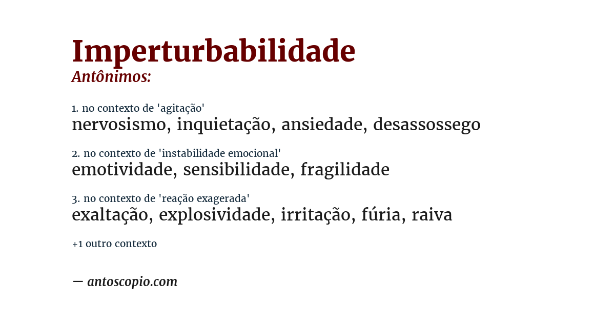 Antônimo de imperturbabilidade