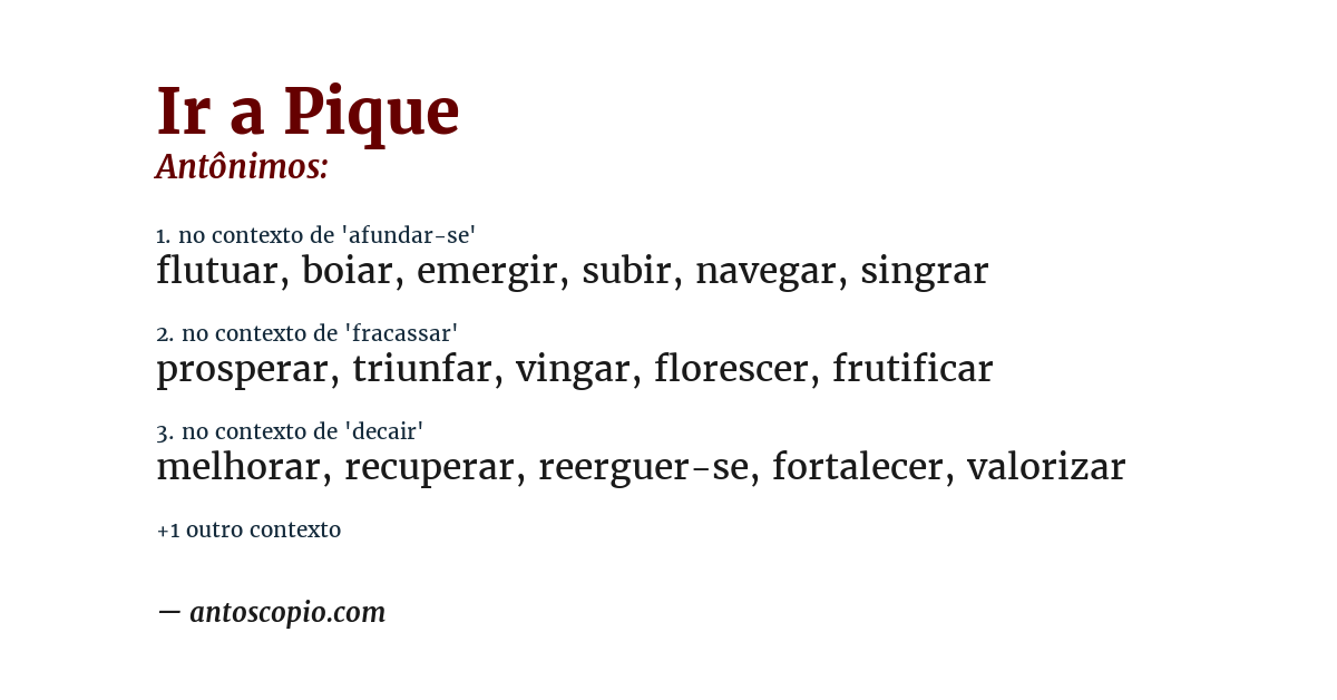 Antônimo de ir a pique