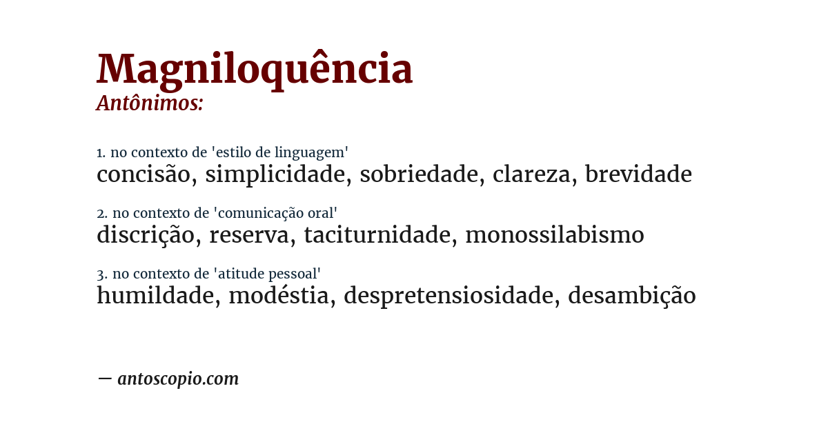 Antônimo de magniloquência