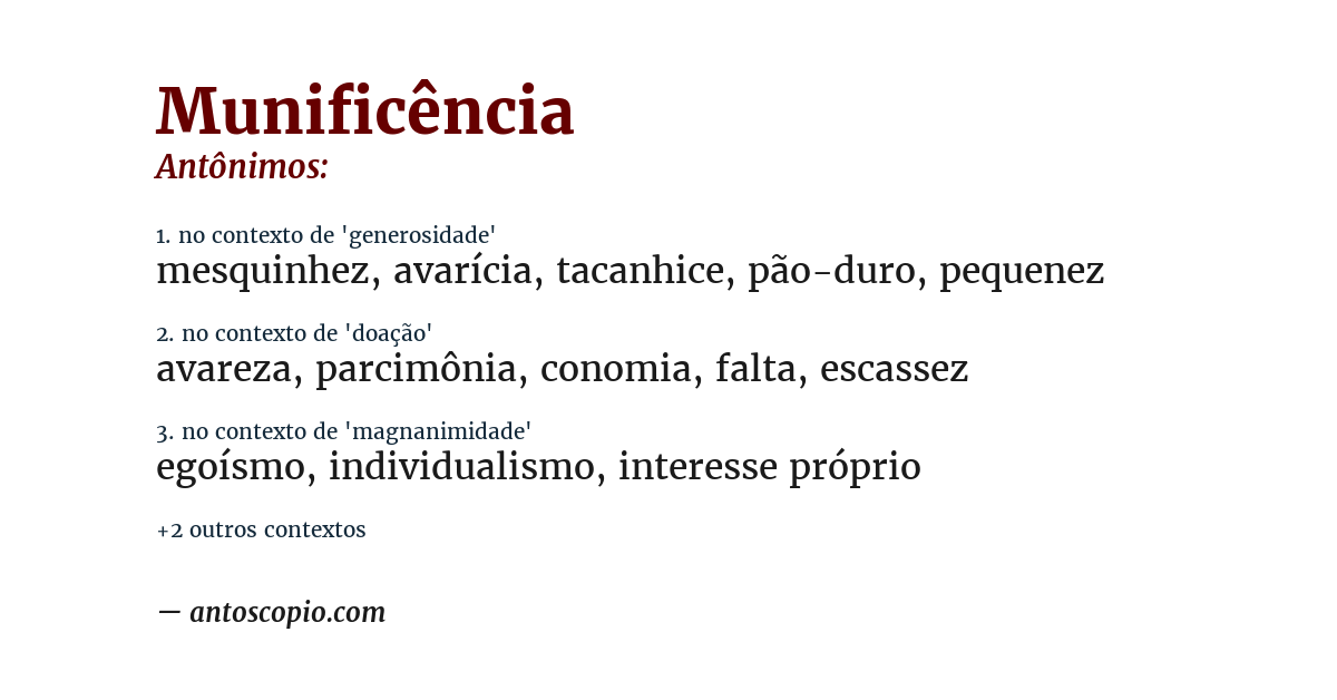 Antônimo de munificência