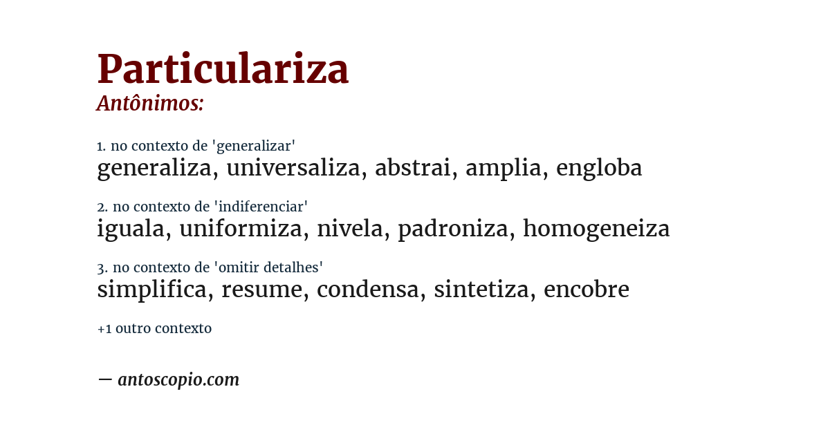 Antônimo de particulariza