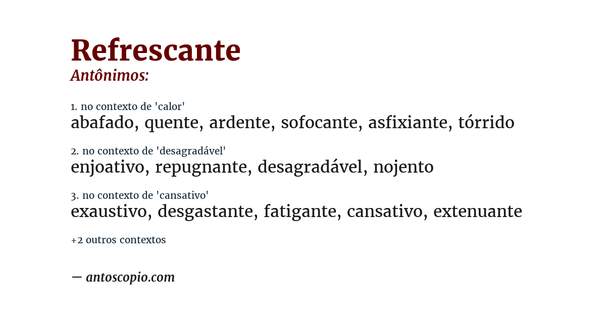 Antônimo de refrescante