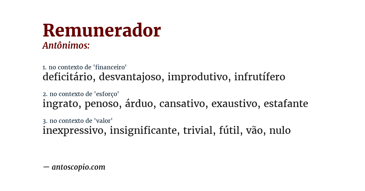 Antônimo de remunerador