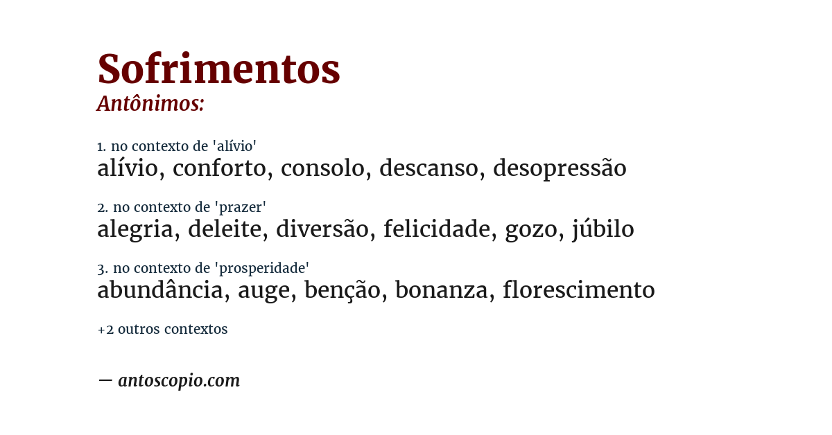 Antônimo de sofrimentos