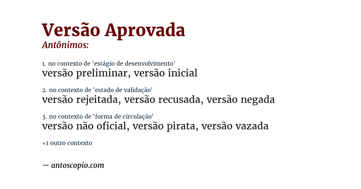Antônimo de versão aprovada