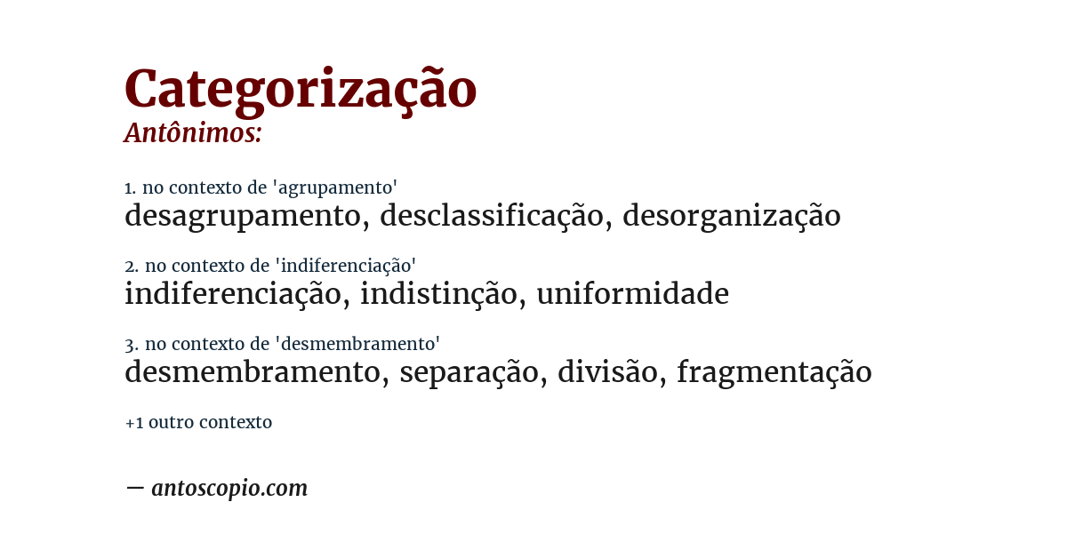 Antônimo de categorização
