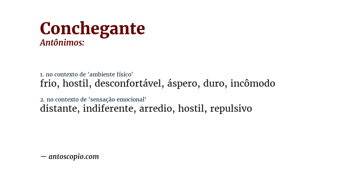 Antônimo de conchegante