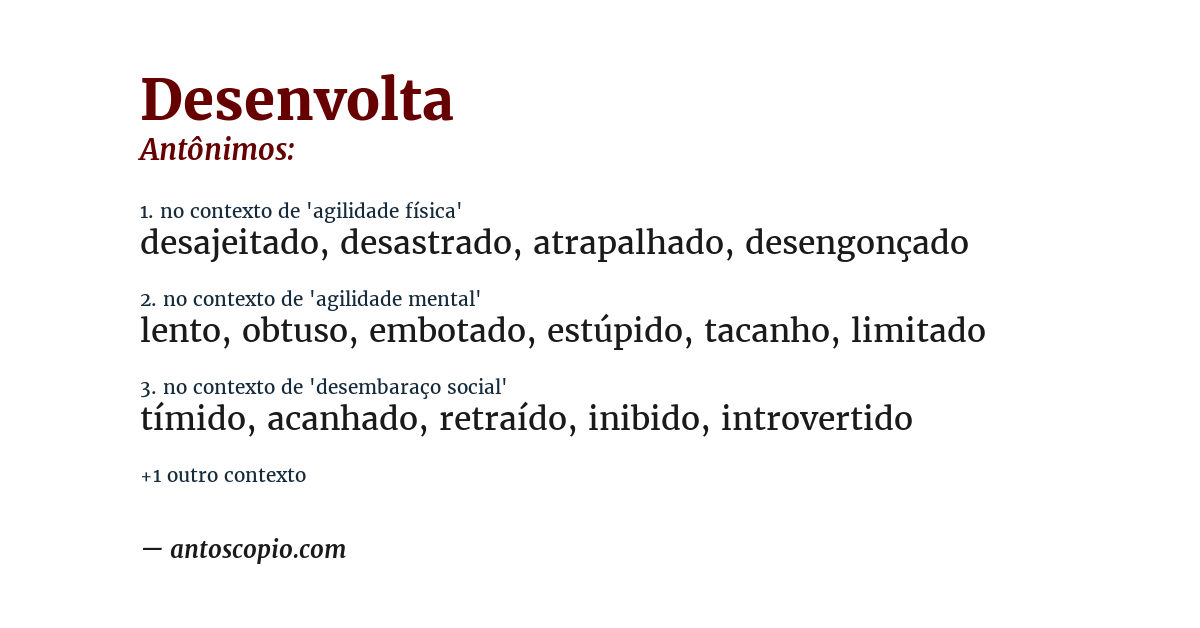 Antônimo de desenvolta