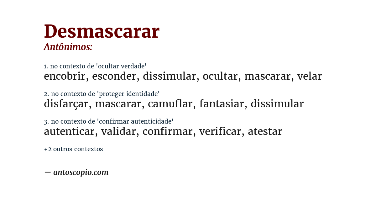 Antônimo de desmascarar