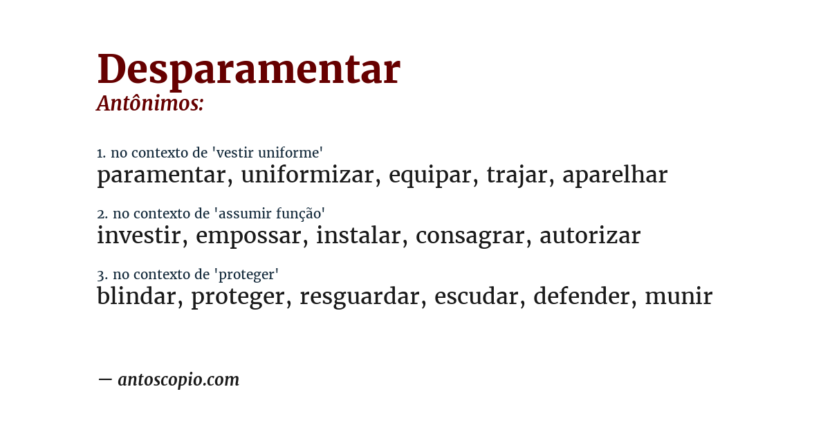 Antônimo de desparamentar