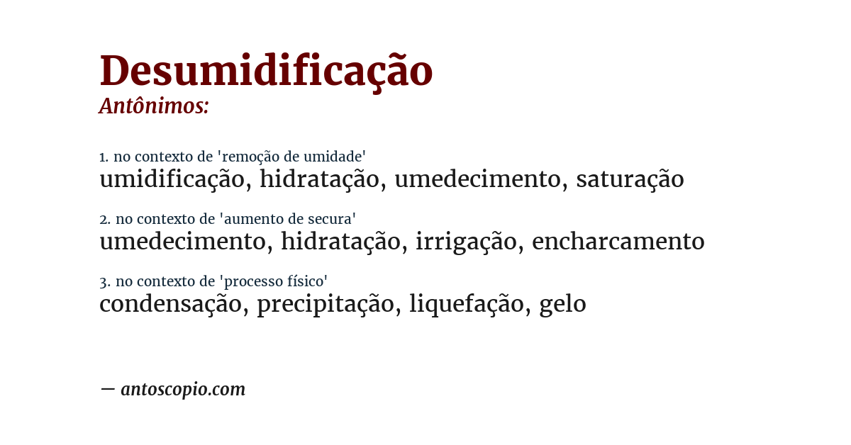 Antônimo de desumidificação