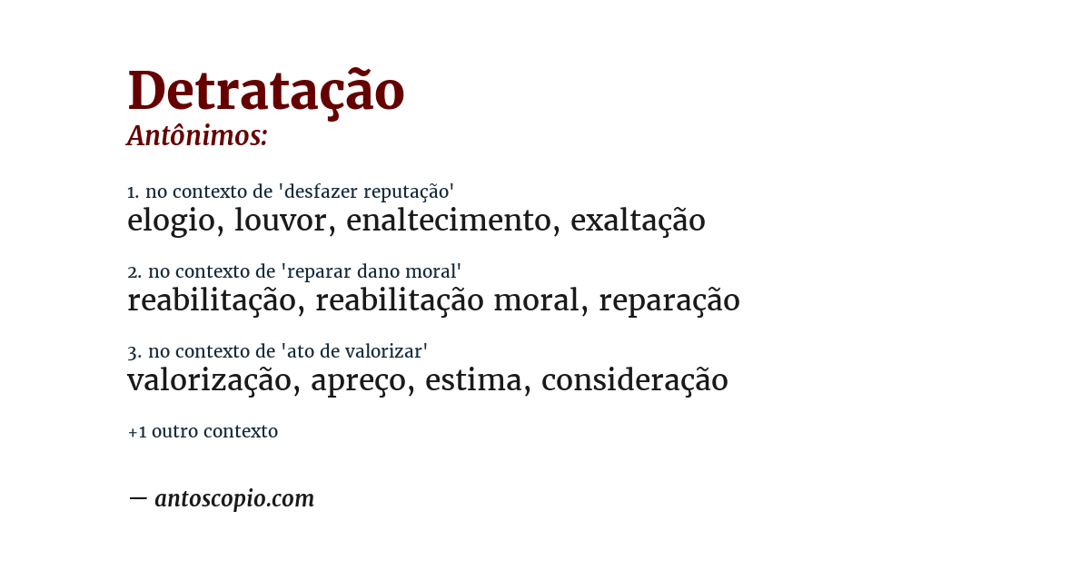 Antônimo de detratação