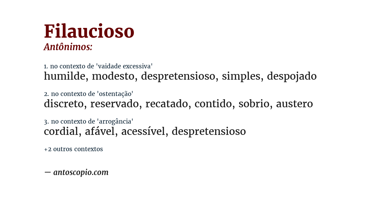 Antônimo de filaucioso