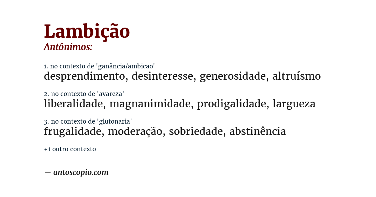 Antônimo de lambição