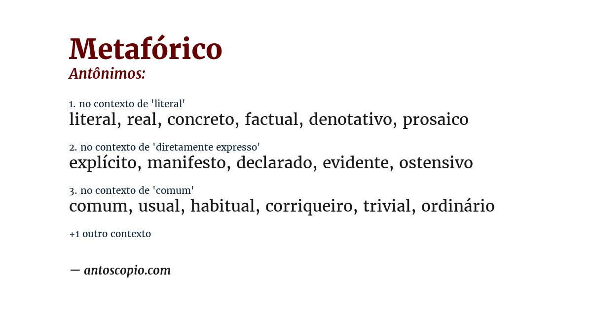 Antônimo de metafórico