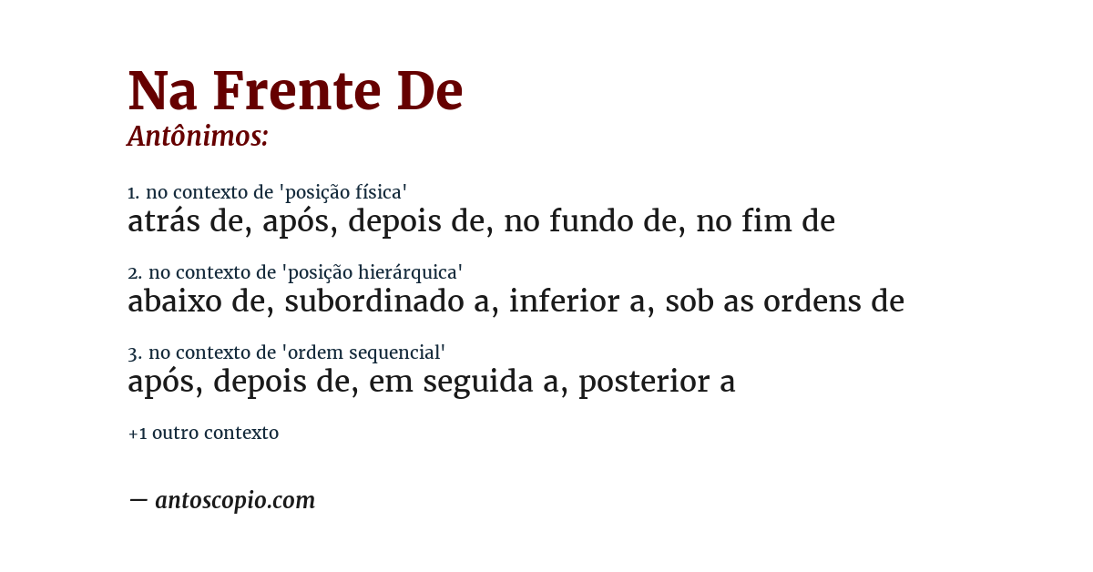Antônimo de na frente de