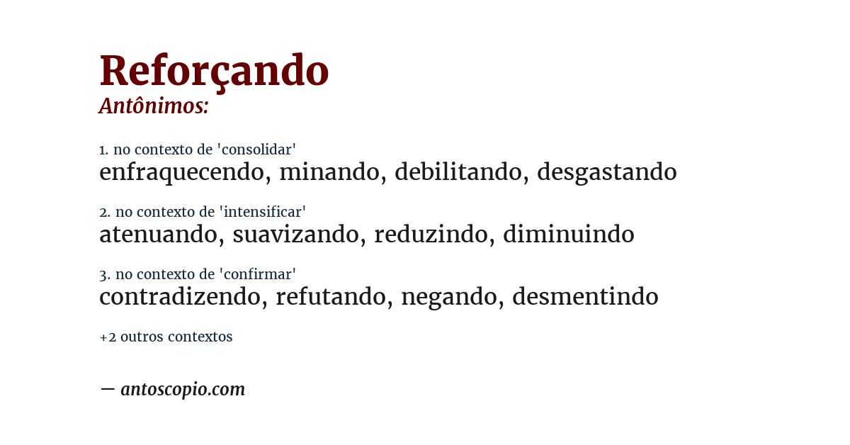 Antônimo de reforçando