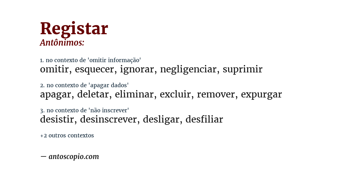 Antônimo de registar