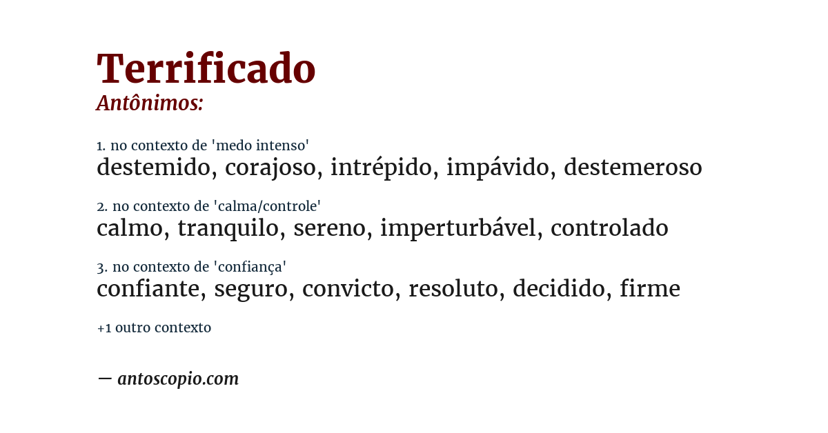 Antônimo de terrificado