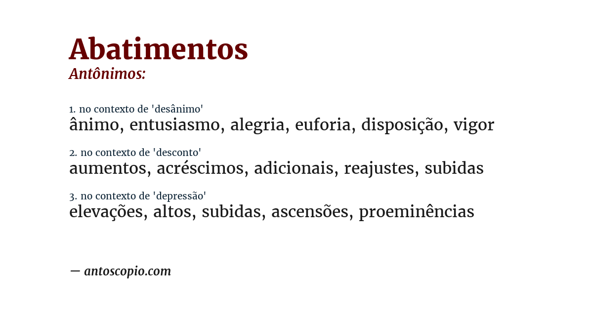 Antônimo de abatimentos