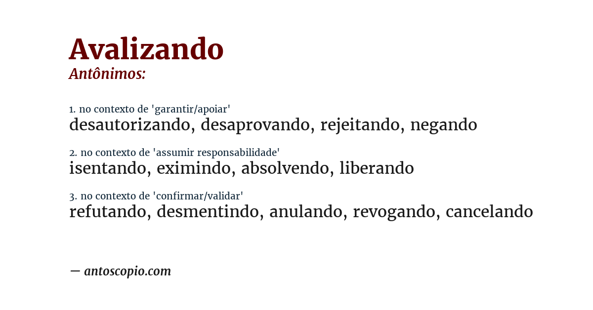 Antônimo de avalizando